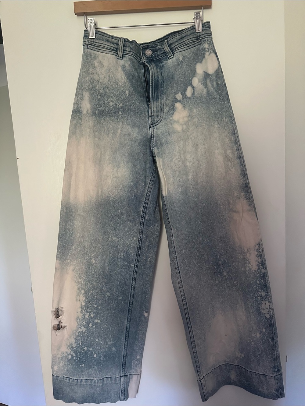 High waisted wide leg distressed jeans
